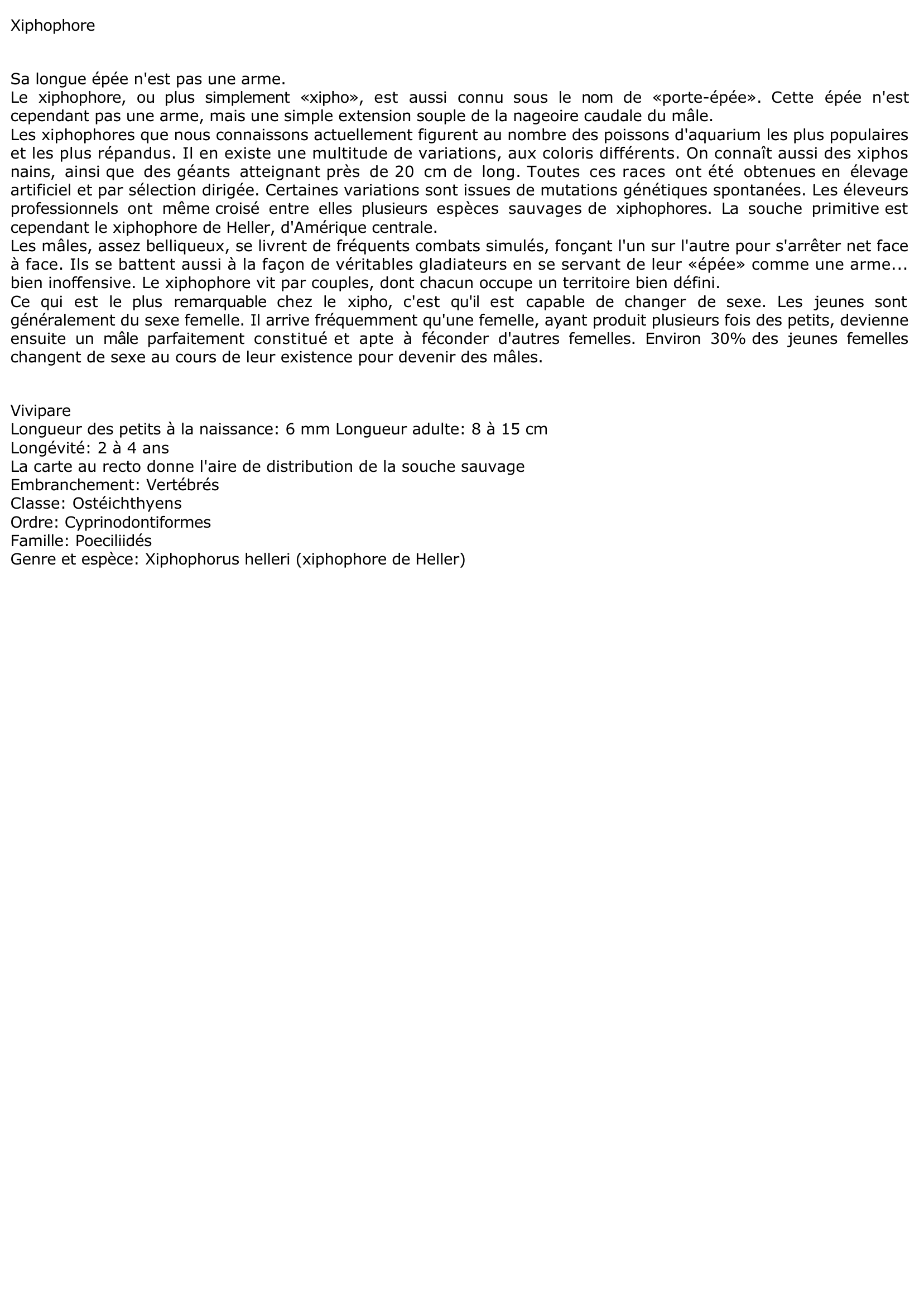 Prévisualisation du document Xiphophore