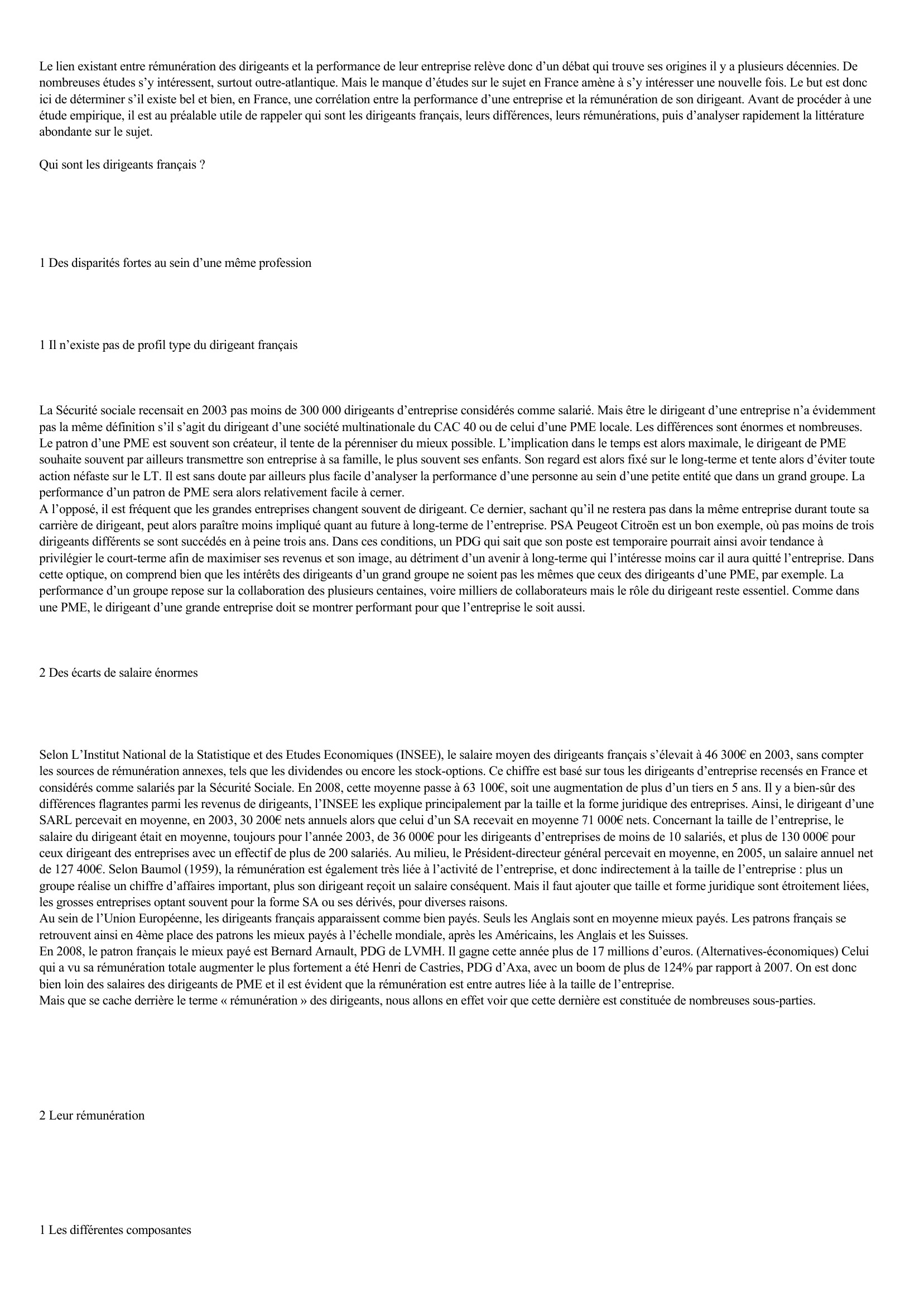 Prévisualisation du document Y a-t-il une corrélation entre la  rémunération des dirigeants français et la  performance des entreprises ?