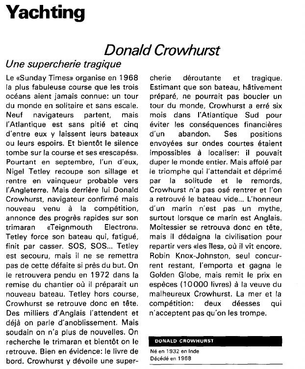 Prévisualisation du document Yachting:Donald Crowhurst (sport).