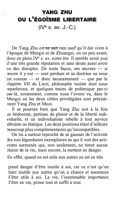 Prévisualisation du document YANG ZHUOU L'ÉGOÏSME LIBERTAIRE(IVe s. av. J.-C.)