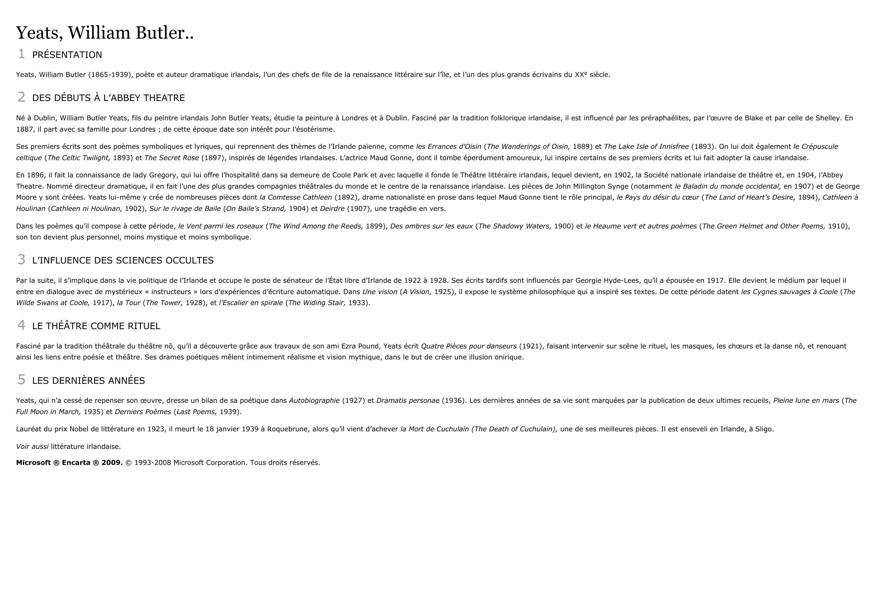 Prévisualisation du document Yeats William Butler