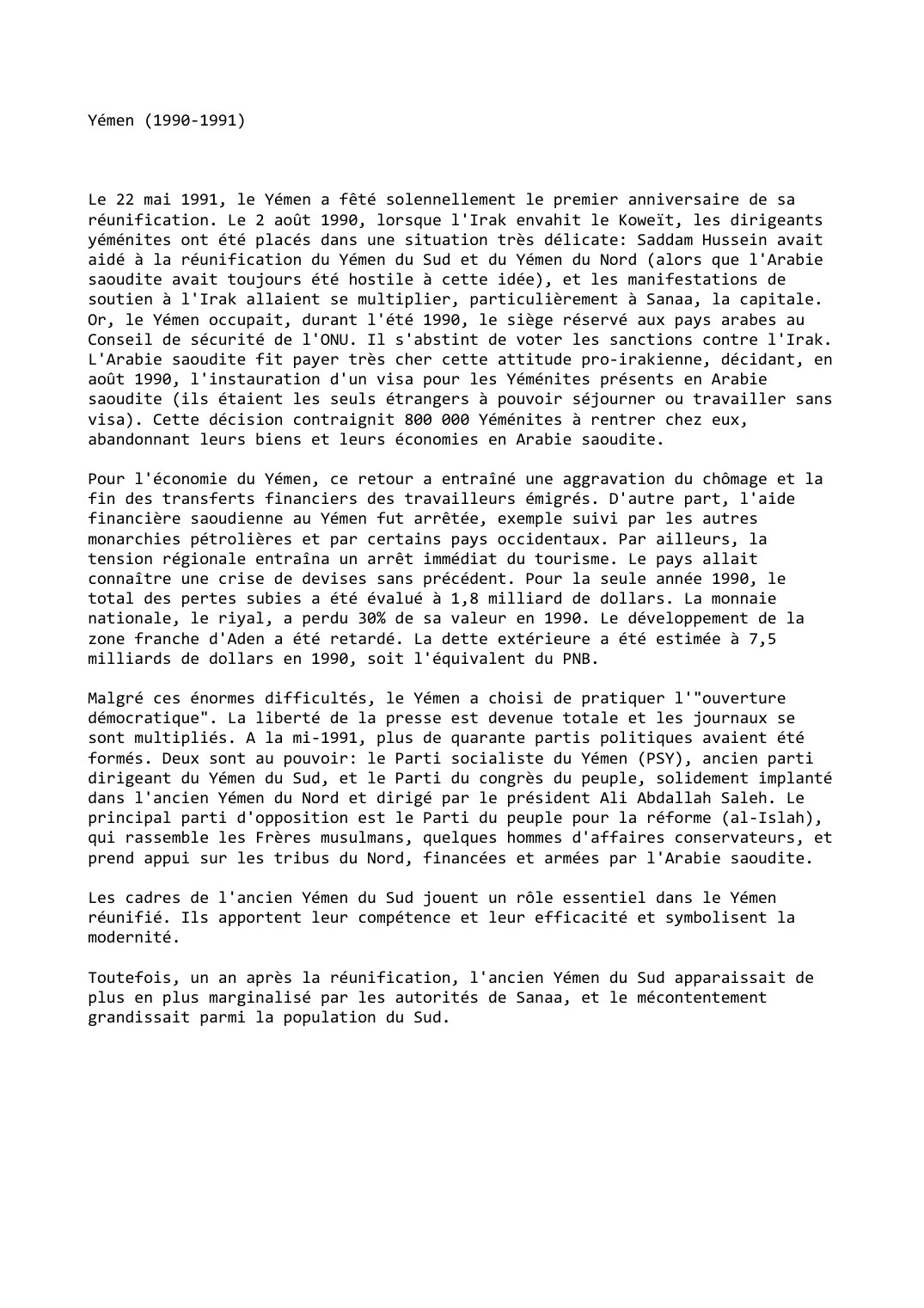 Prévisualisation du document Yémen (1990-1991)