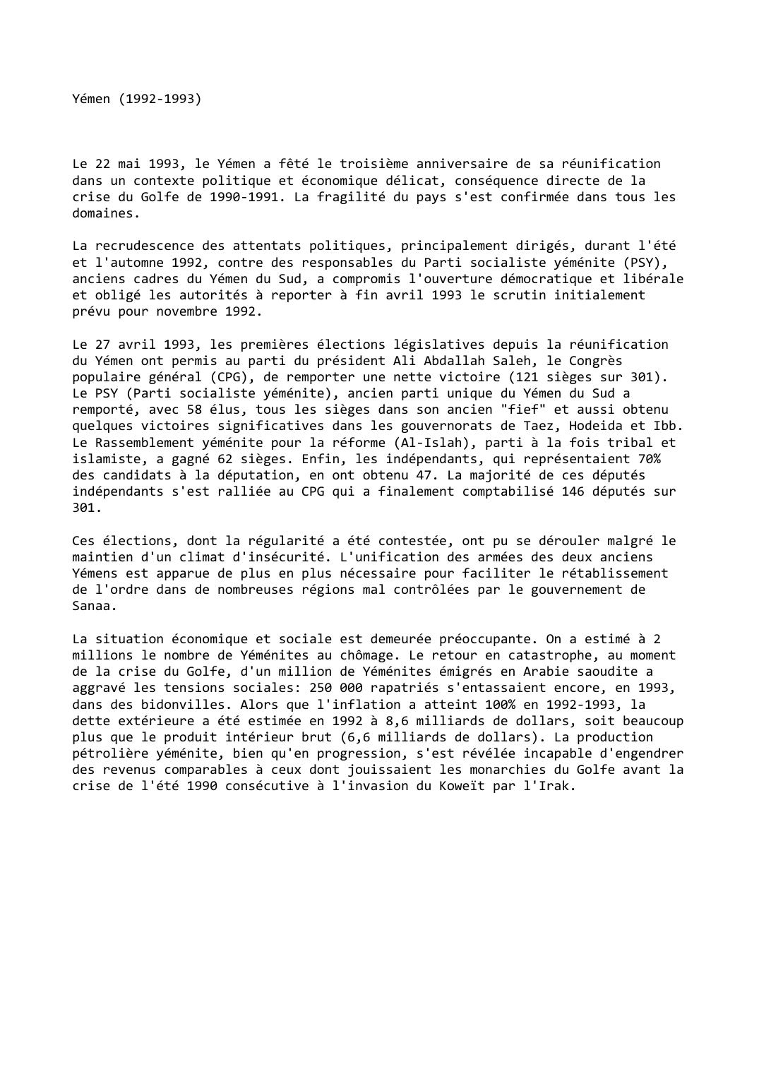 Prévisualisation du document Yémen (1992-1993)