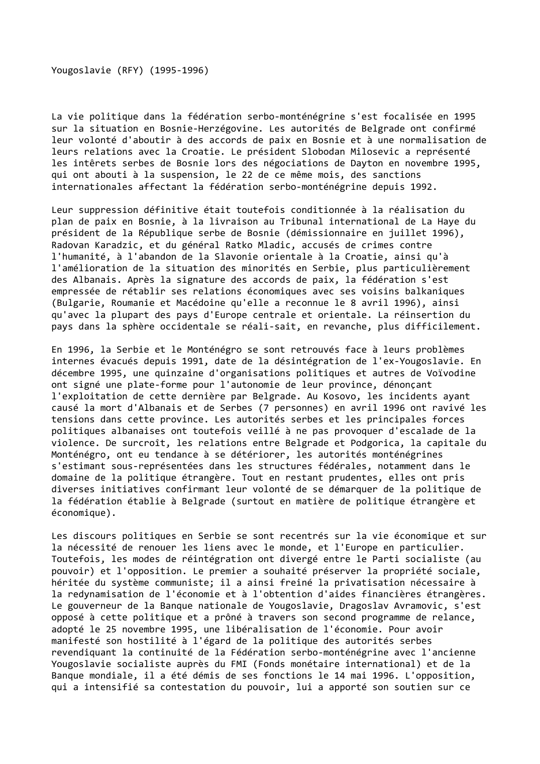 Prévisualisation du document Yougoslavie (RFY) (1995-1996)