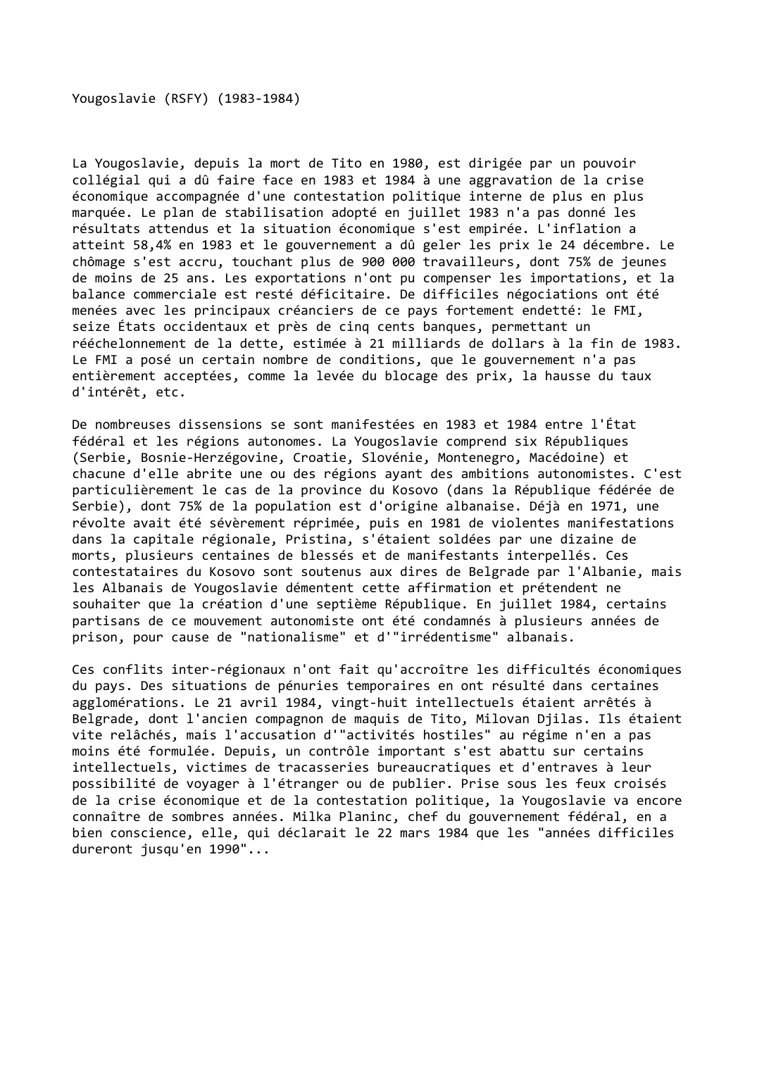 Prévisualisation du document Yougoslavie (RSFY) (1983-1984)