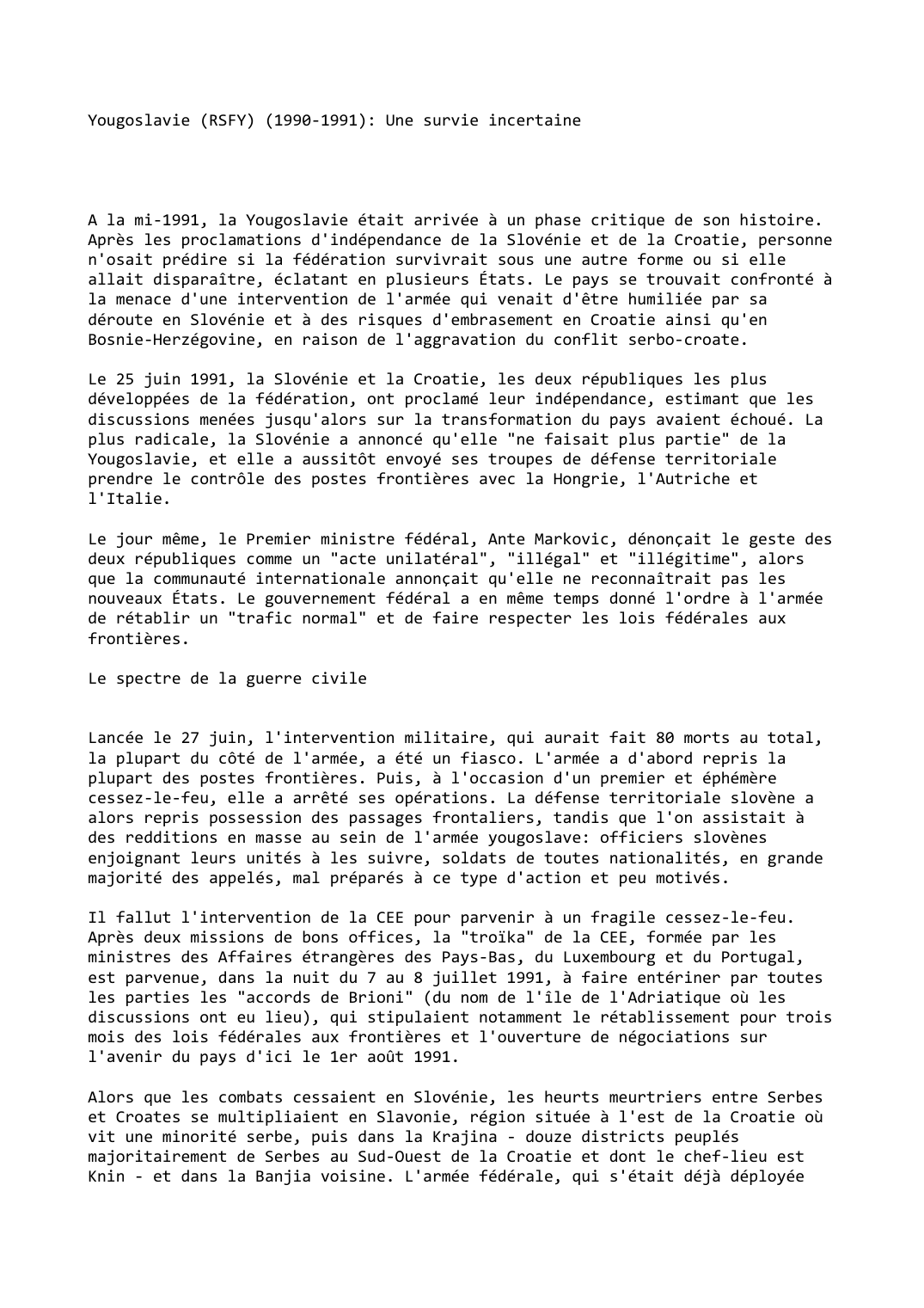 Prévisualisation du document Yougoslavie (RSFY) (1990-1991): Une survie incertaine