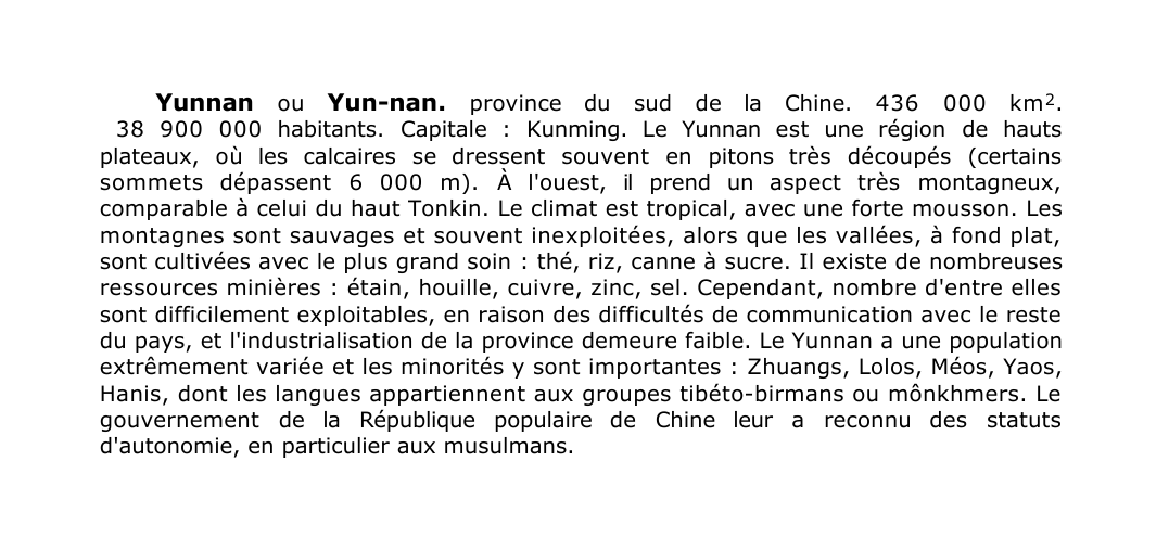 Prévisualisation du document Yunnan ou Yun-nan.
