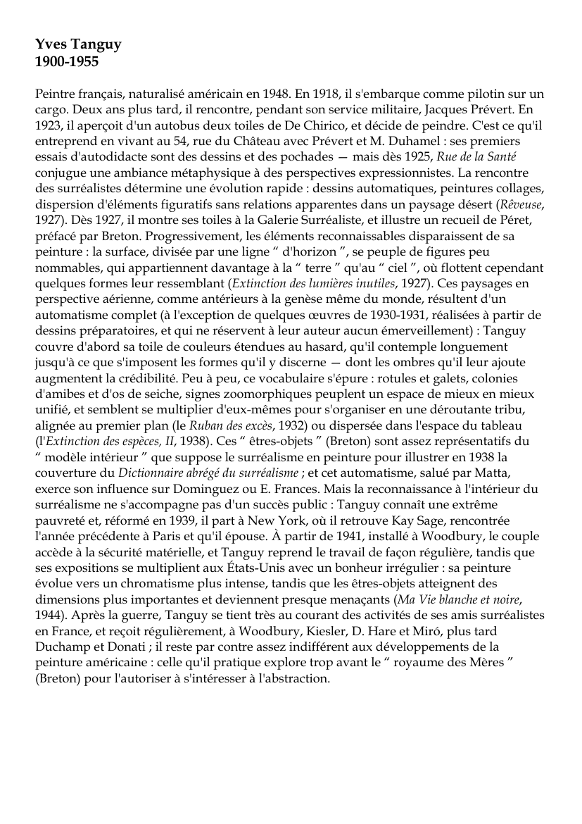 Prévisualisation du document Yves Tanguy1900-1955Peintre français, naturalisé américain en 1948.