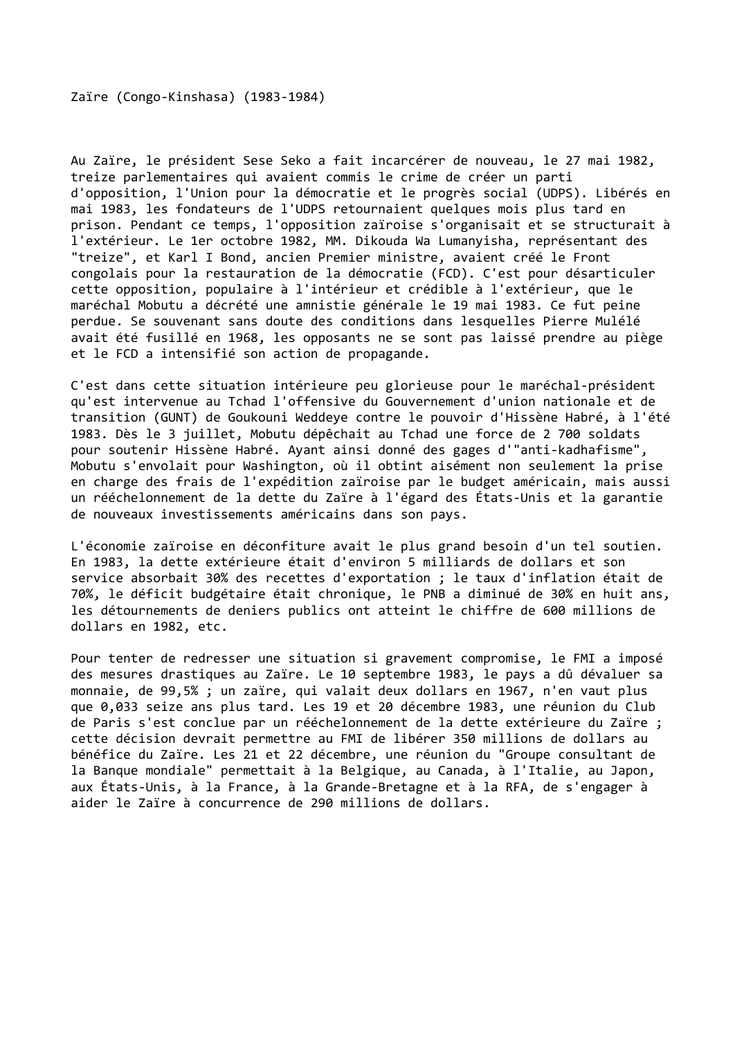 Prévisualisation du document Zaïre (Congo-Kinshasa) (1983-1984)