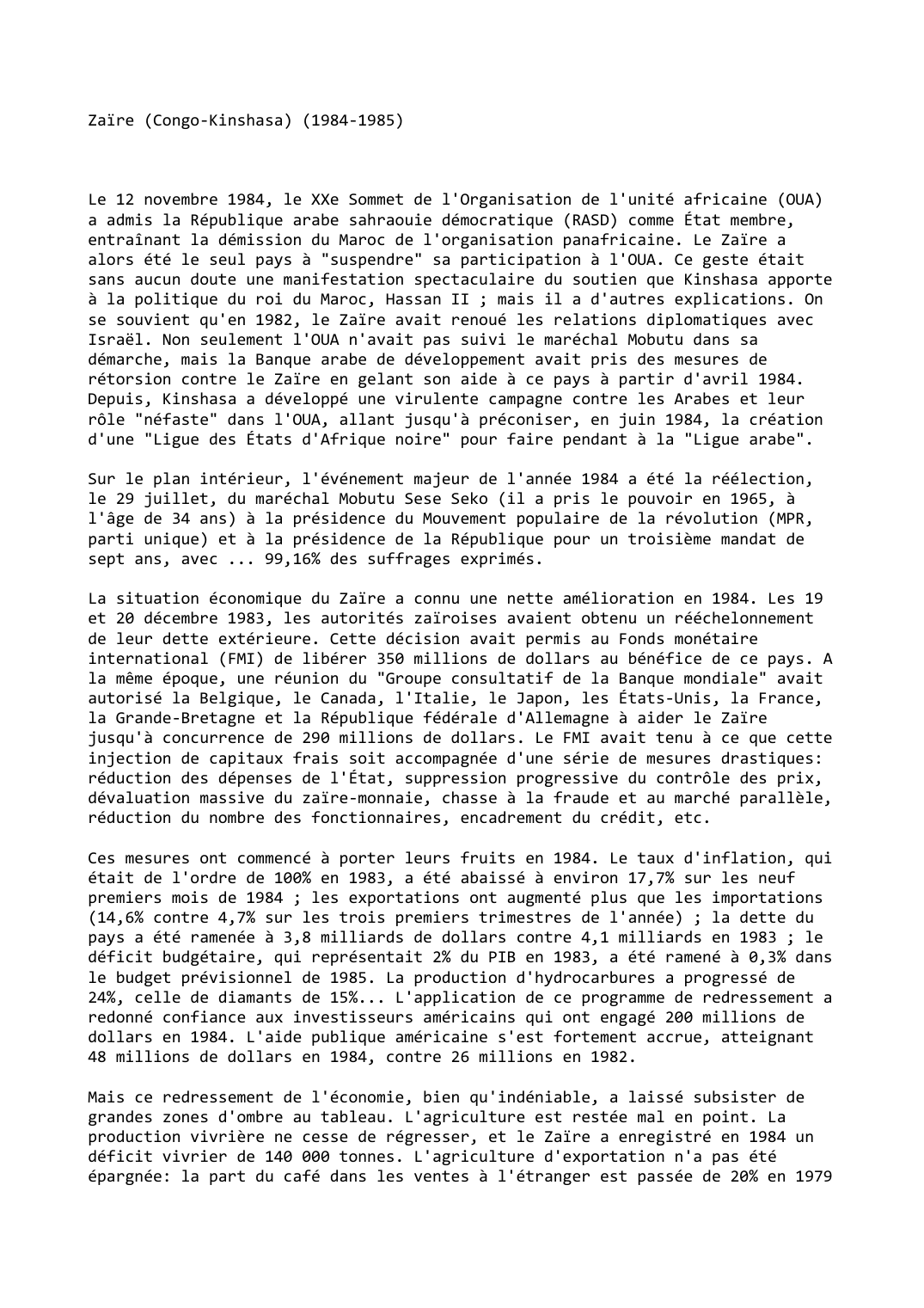 Prévisualisation du document Zaïre (Congo-Kinshasa) (1984-1985)