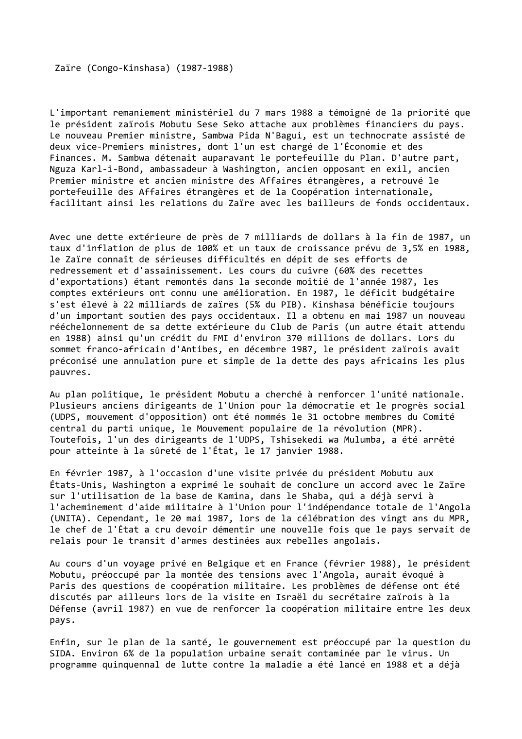 Prévisualisation du document Zaïre (Congo-Kinshasa) (1987-1988)