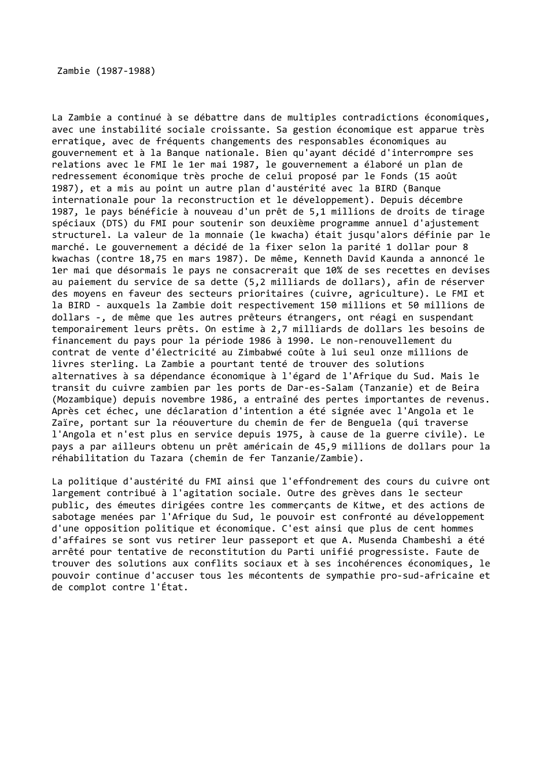 Prévisualisation du document Zambie (1987-1988)