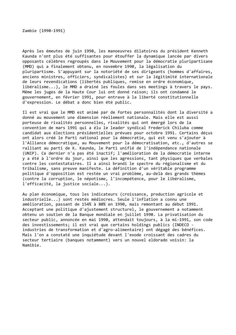Prévisualisation du document Zambie (1990-1991)