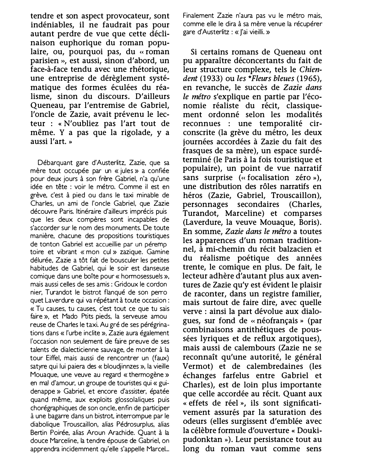 Prévisualisation du document ZAZIE DANS LE MÉTRO. Roman de Raymond Queneau (résumé de l'oeuvre & analyse détaillée)