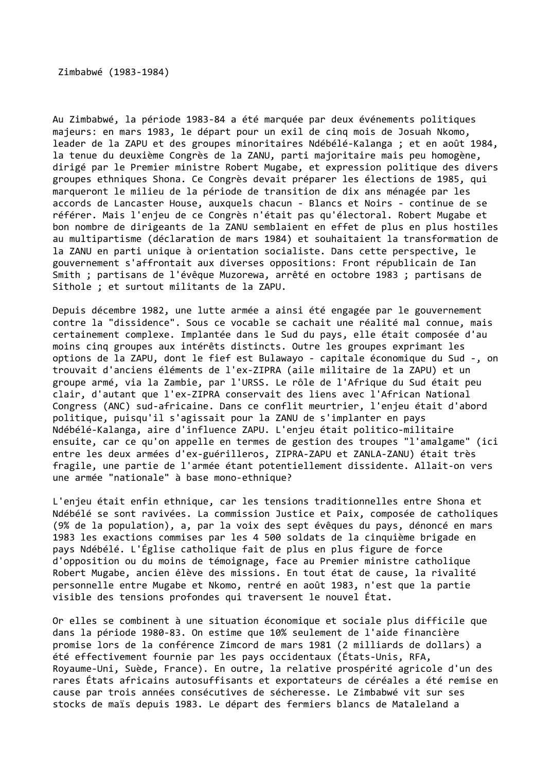 Prévisualisation du document Zimbabwé (1983-1984)