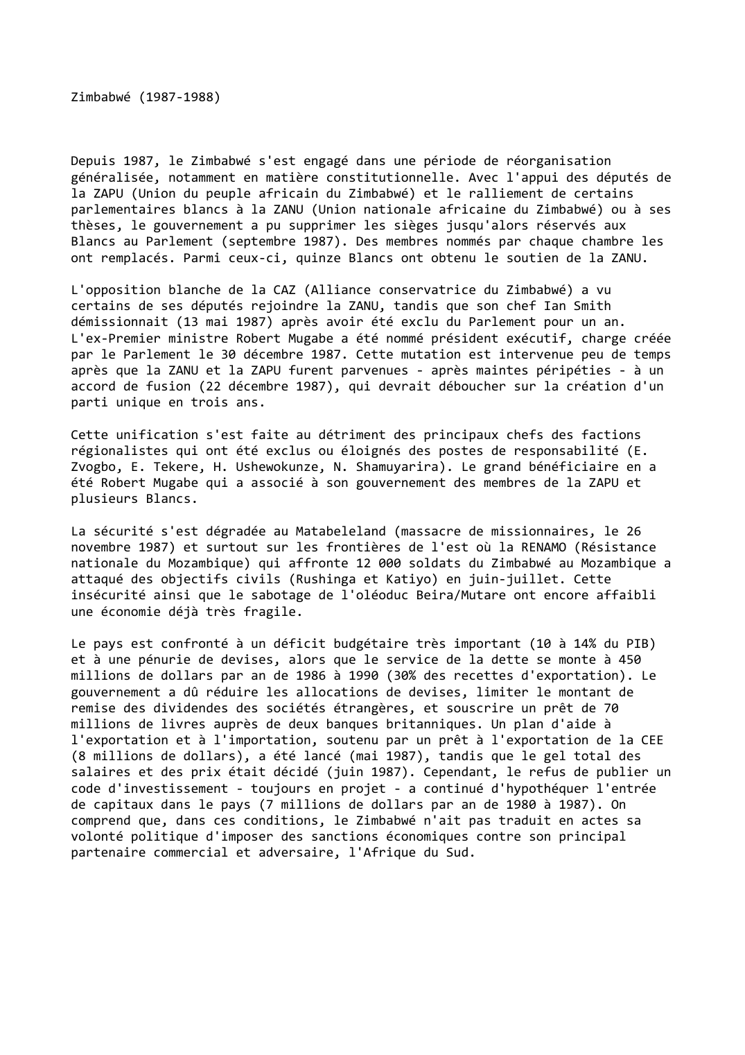 Prévisualisation du document Zimbabwé (1987-1988)