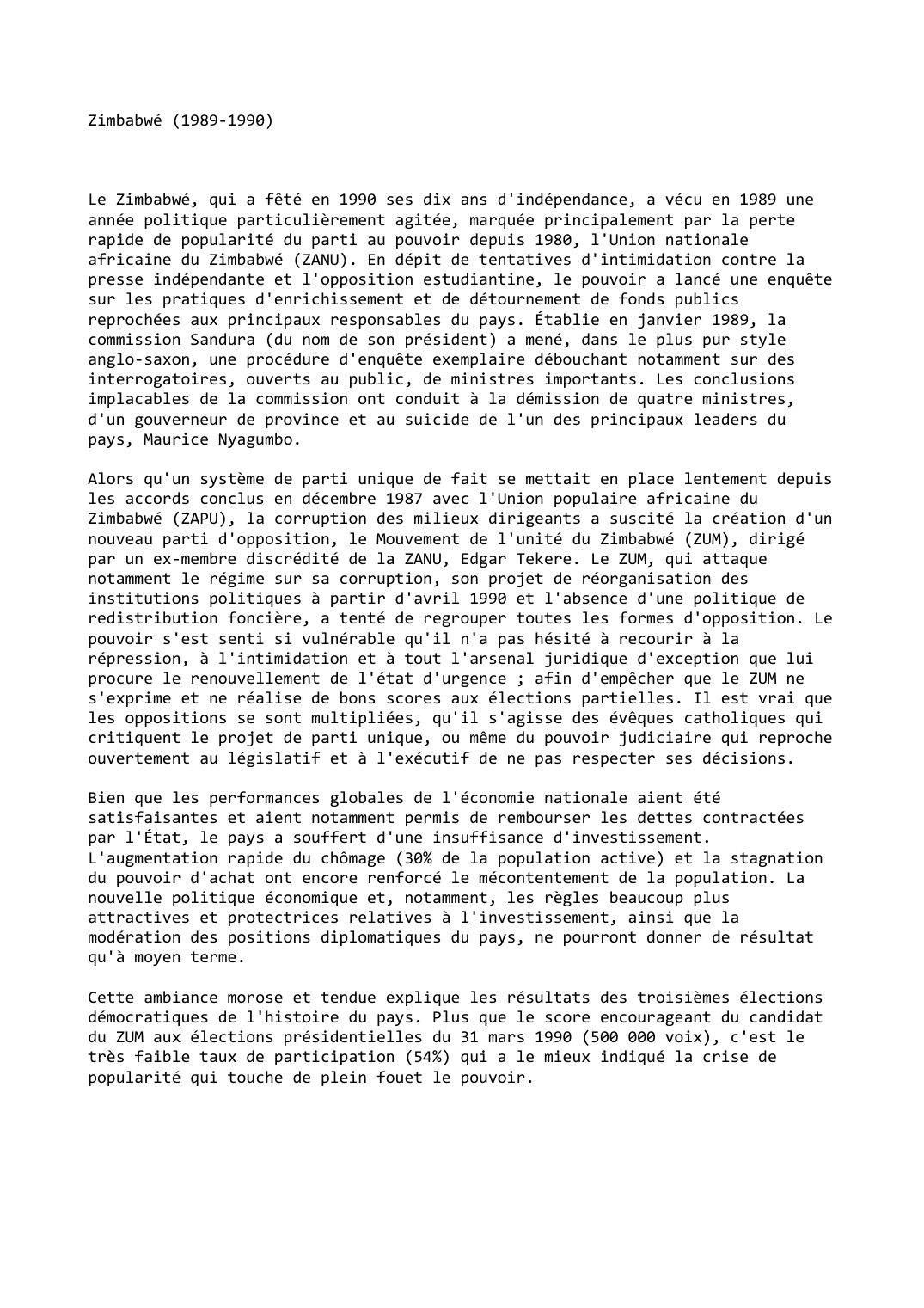 Prévisualisation du document Zimbabwé (1989-1990)