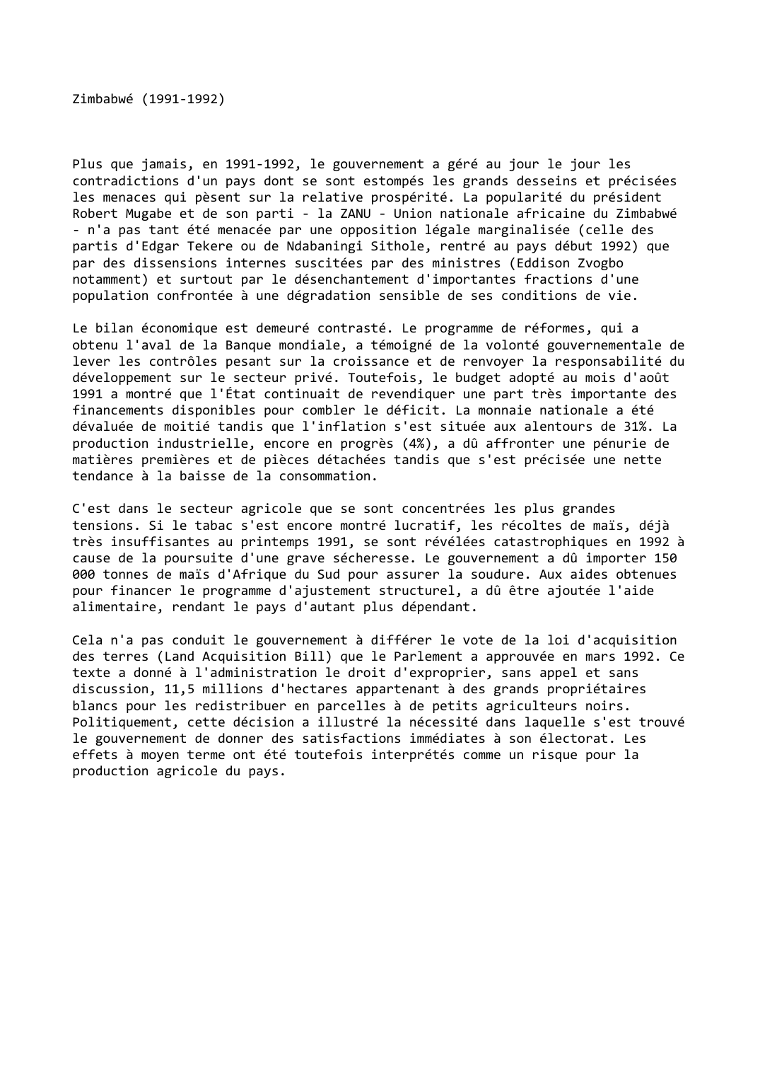 Prévisualisation du document Zimbabwé (1991-1992)