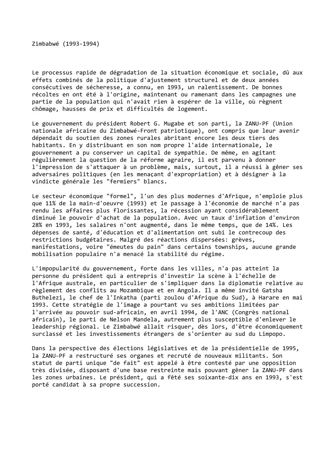 Prévisualisation du document Zimbabwé (1993-1994)