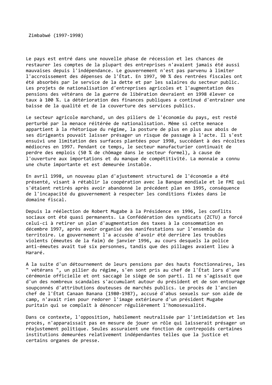 Prévisualisation du document Zimbabwé (1997-1998)
