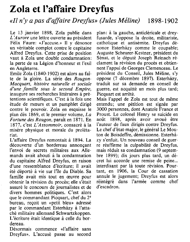 Prévisualisation du document Zola et l'affaire Dreyfus«Il n'y a pas d'affaire Dreyfus» (Jules Méline).