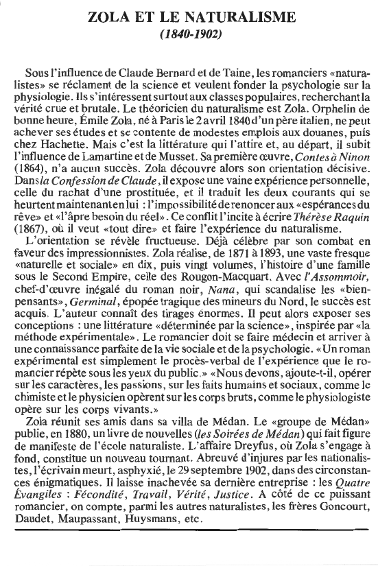 Prévisualisation du document ZOLA ET LE NATURALISME( 1840- 1902) (HISTOIRE).