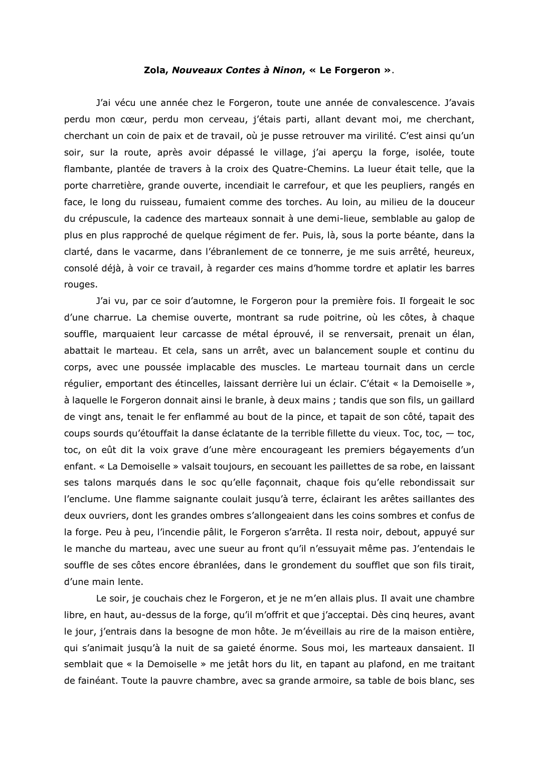Prévisualisation du document Zola, Nouveaux Contes à Ninon, « Le Forgeron ». Commentaire
