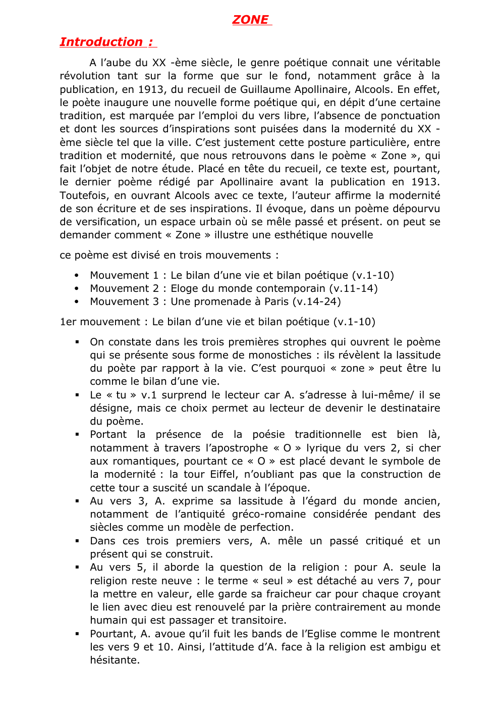 Prévisualisation du document ZONE  Apollinaire, Alcools